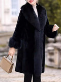 Women's grey faux rabbit fur coat with artificial fur collar, regular sleeves, mid-length cut