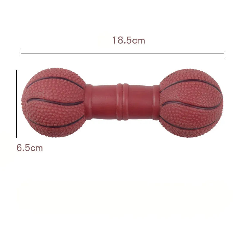 PVC football dumbbell shaped squeaky chew toy for dogs in brown, orange, white, or yellow