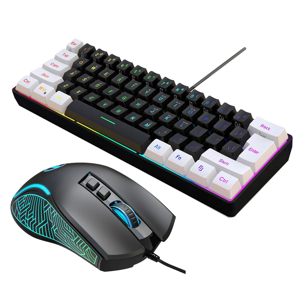 61 key wired membrane USB keyboard in white and black colour variant on desk