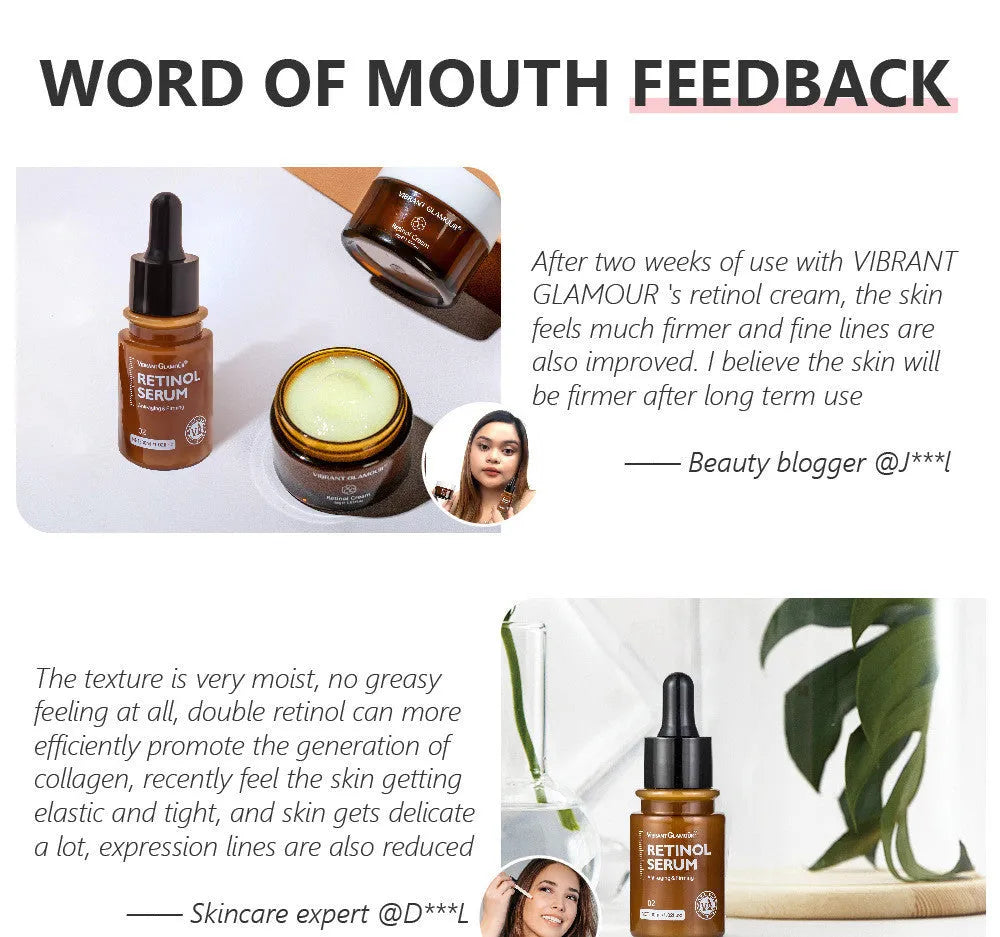 30ml bottle of retinol facial serum for reducing dry lines and fine lines.