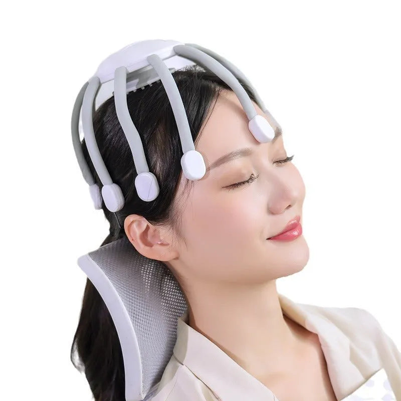 Black USB head massager with eight silicone claws for scalp vibration therapy