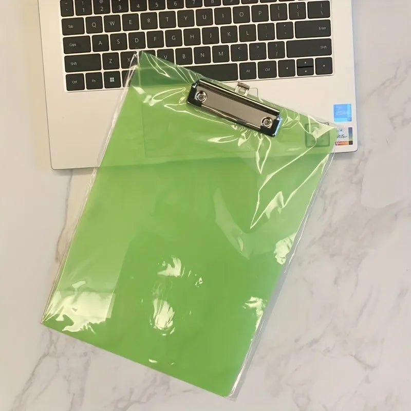 A4 and A5 transparent PP writing board with metal clip, shown in multiple colour options.