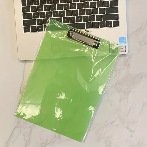 A4 and A5 transparent PP writing board with metal clip, shown in multiple colour options.