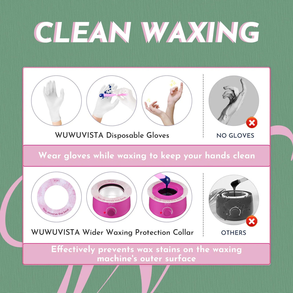 WUWUVISTA 56-piece professional waxing kit with wax warmer, coloured wax beads, tools, and aftercare products.