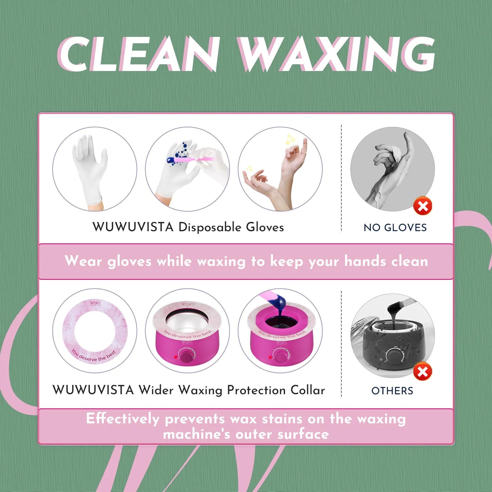 WUWUVISTA 56-piece professional waxing kit with wax warmer, coloured wax beads, tools, and aftercare products.