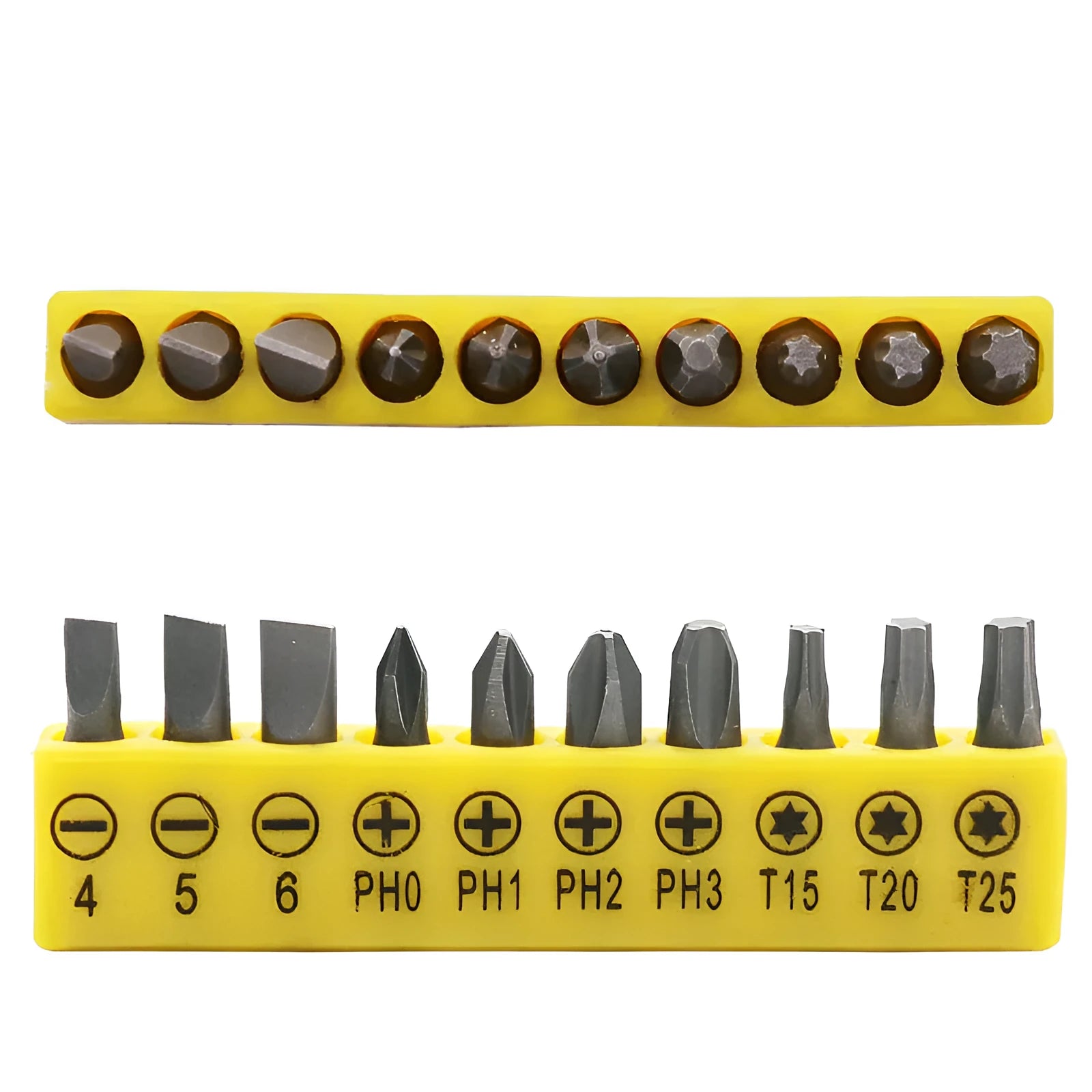 L-shaped double-headed socket wrench set with drill bits and sockets on a workbench.