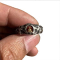 Hand-forged copper grotto Buddha ring with rock texture surface in size 8 measurement