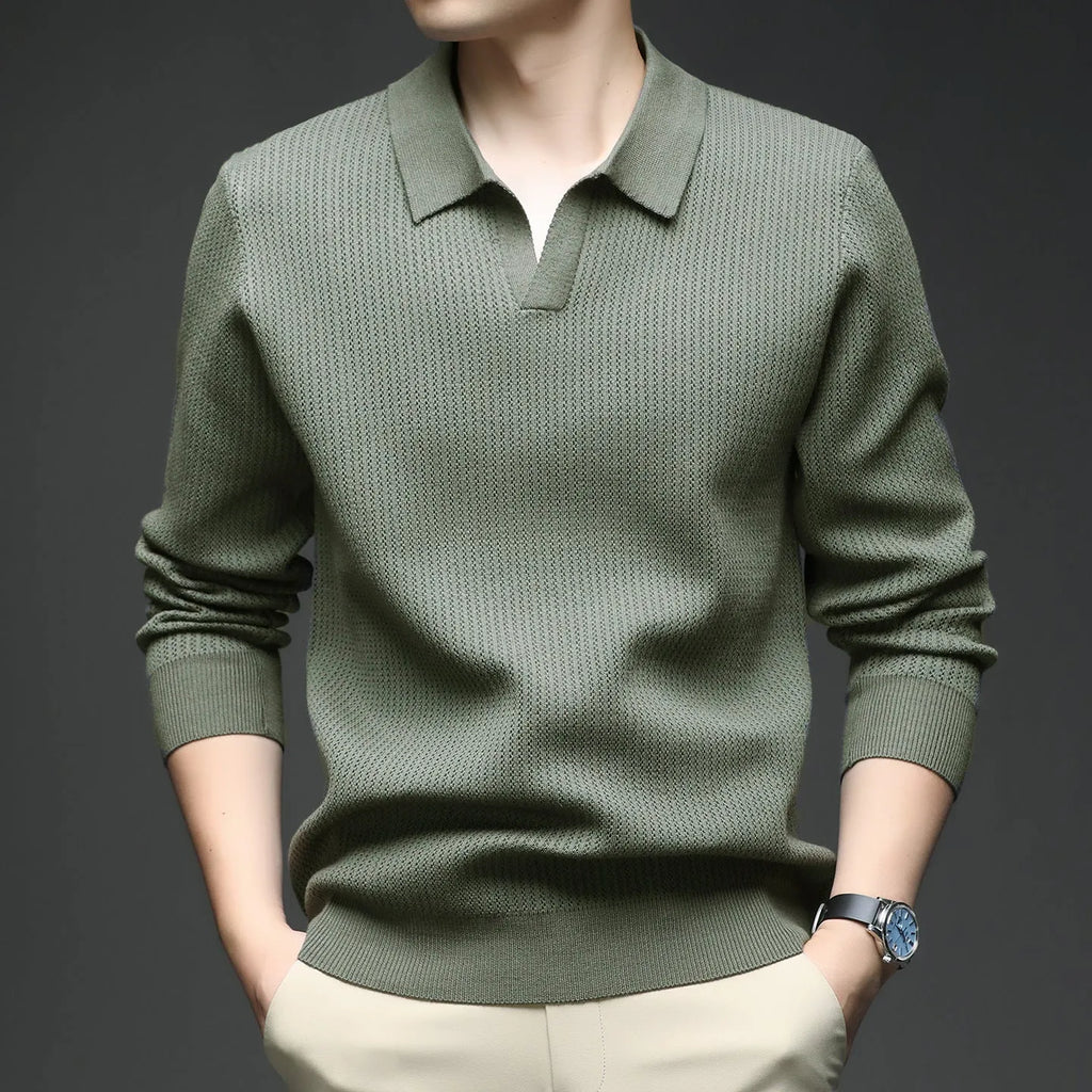 Men's loose pullover sweater in green black camel and brown colours for autumn casual wear