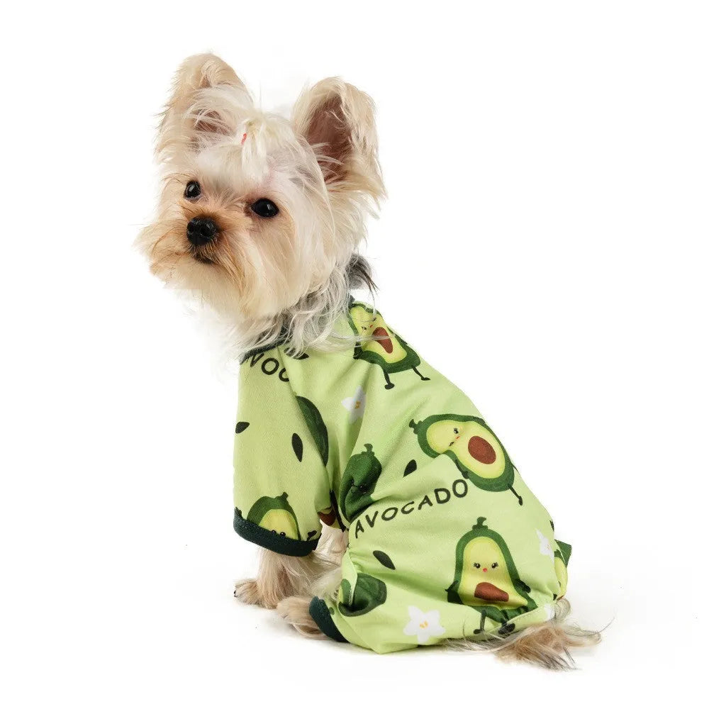Grass green cotton four-legged pet pajama jumpsuit for dogs, unisex, sizes XS to XXL