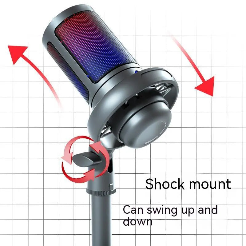 RGB USB condenser microphone for computer streaming and recording with 150cm cable