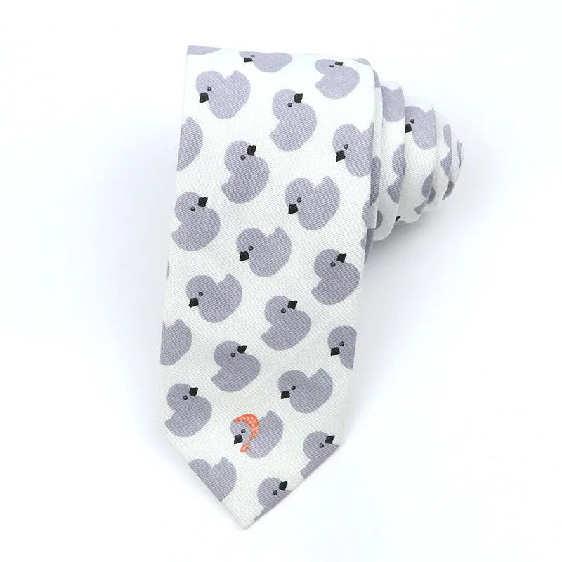 Narrow Korean-style cotton bow tie featuring a colourful cartoon print pattern.