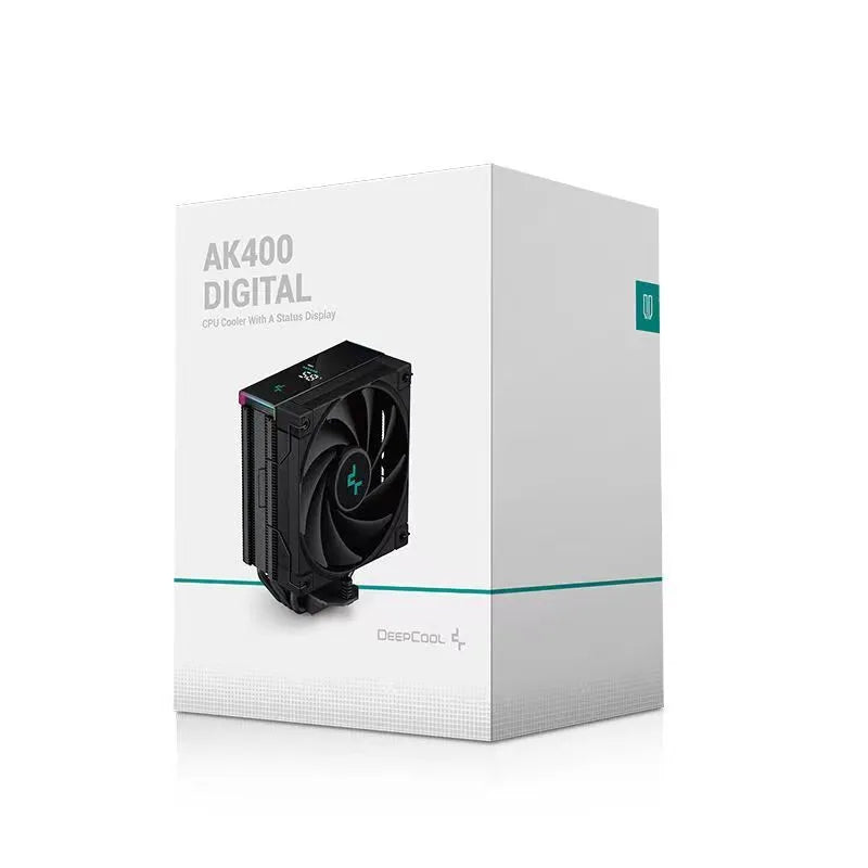 Twin tower CPU air cooler with digital temperature display in black colour