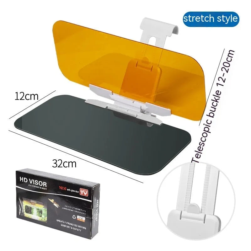 Anti-glare car sun visor with telescopic installation shown mounted on a vehicle sun visor