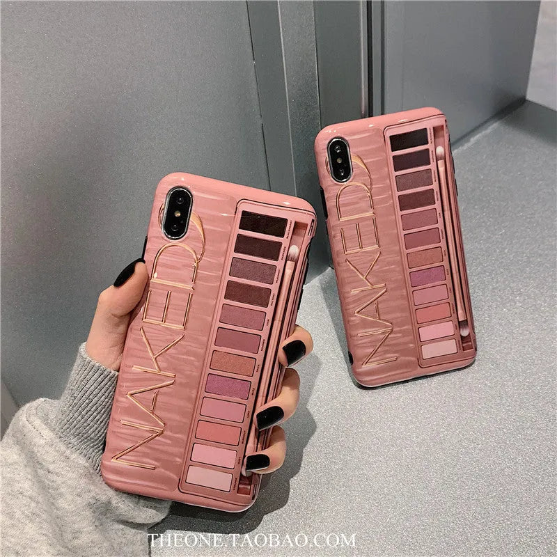 Silicone iPhone case with eye shadow pattern in flesh or grey colour