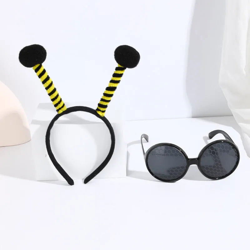 Yellow children's insect costume headband and glasses set with bee butterfly ladybug designs