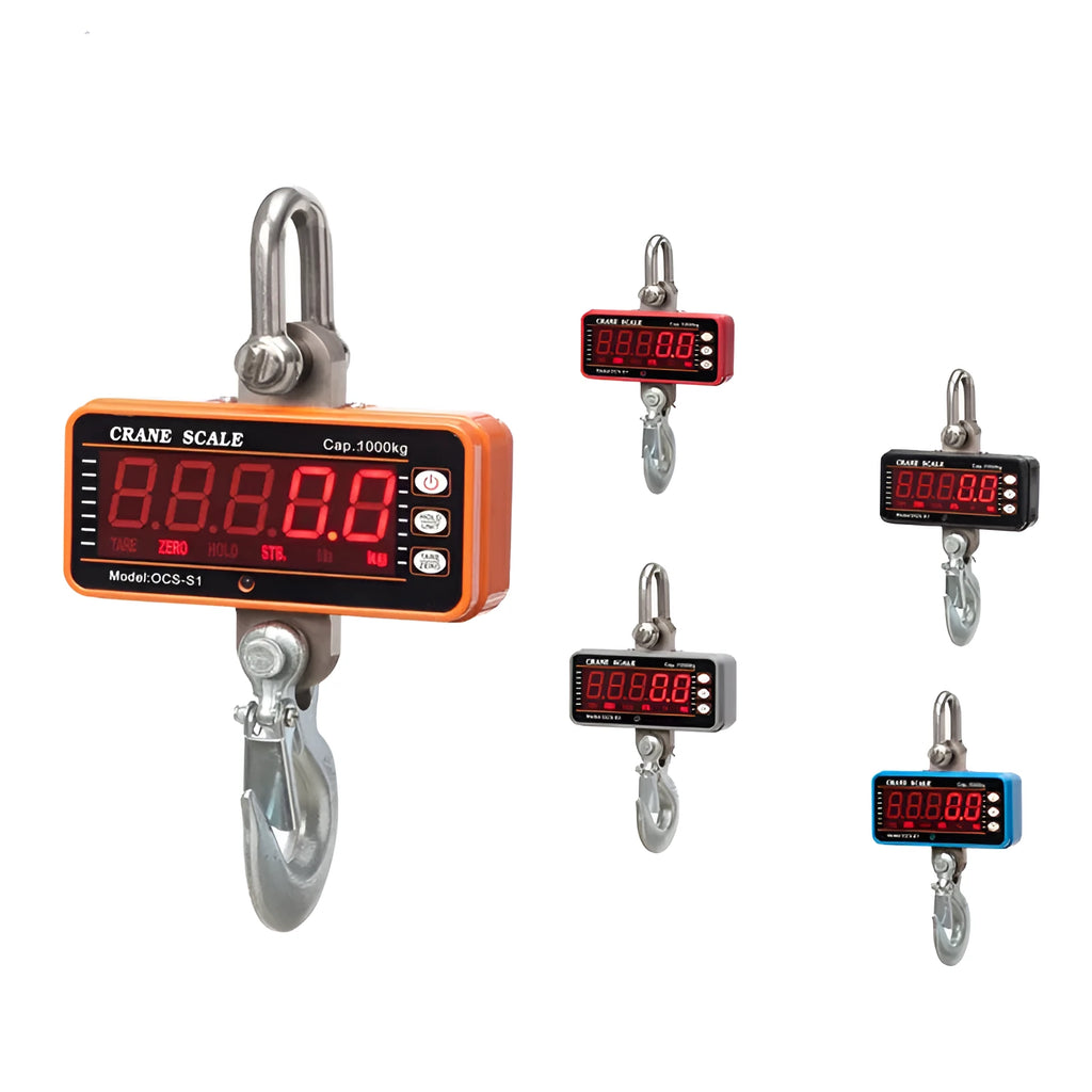 Orange electronic crane scale with digital display for industrial weighing up to 500kg capacity