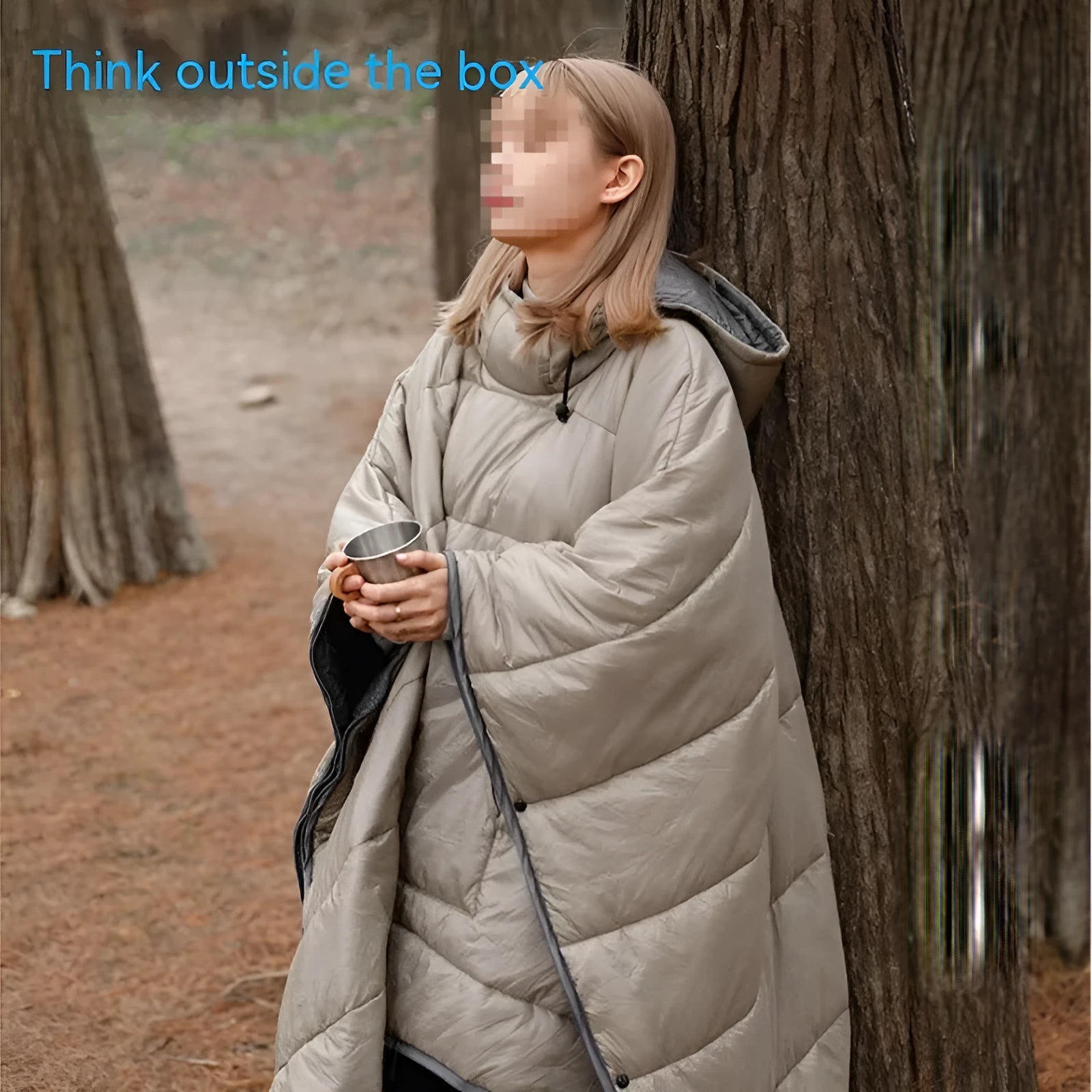 Outdoor cloak sleeping bag wearable blanket in army green with sleeves and 200x140cm dimensions