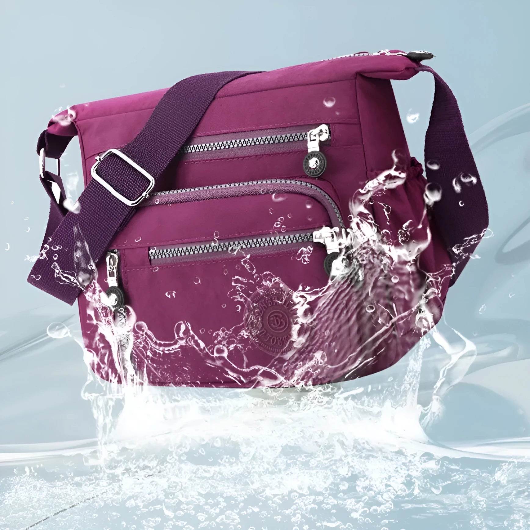 Grey soft nylon messenger bag with single shoulder strap showing square vertical shape