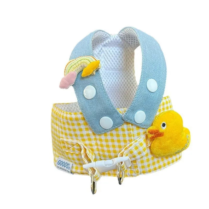Three-piece pet harness set with colourful hat and wire rope leash for cats and small dogs