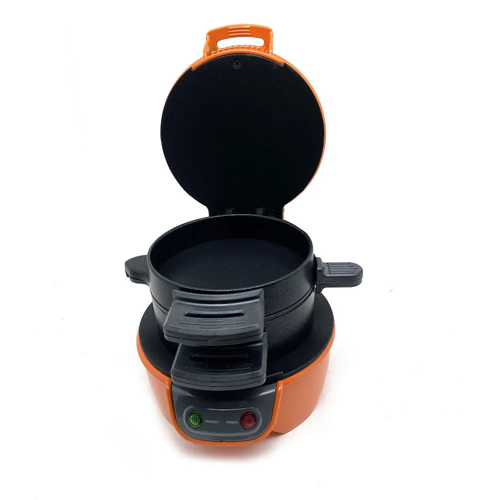 Household breakfast sandwich maker with egg cooking ring in red, orange, or silver grey colours
