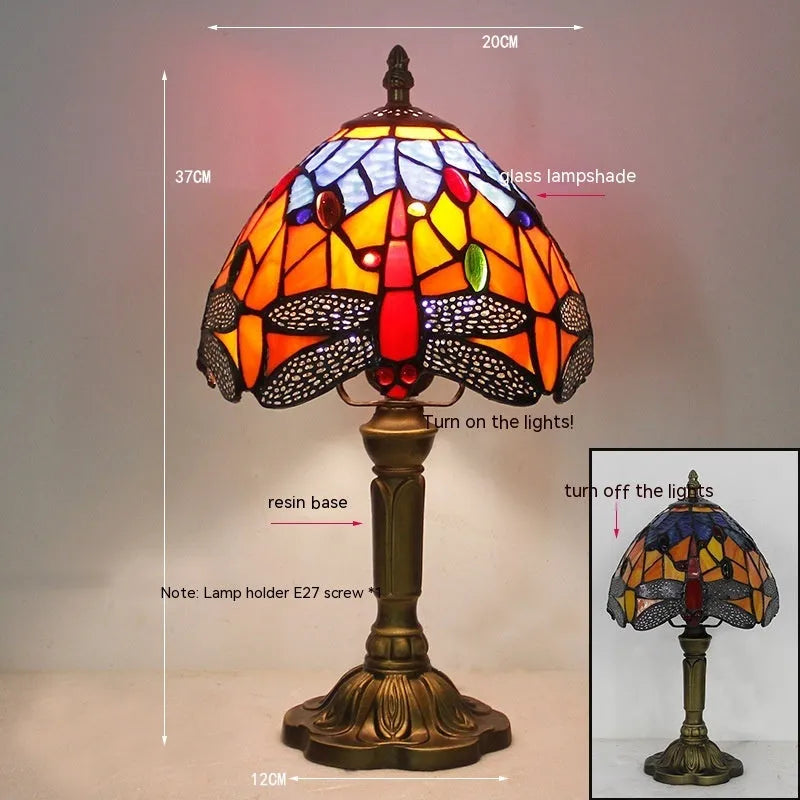 Tiffany stone table lamp with dragonfly design in European retro style