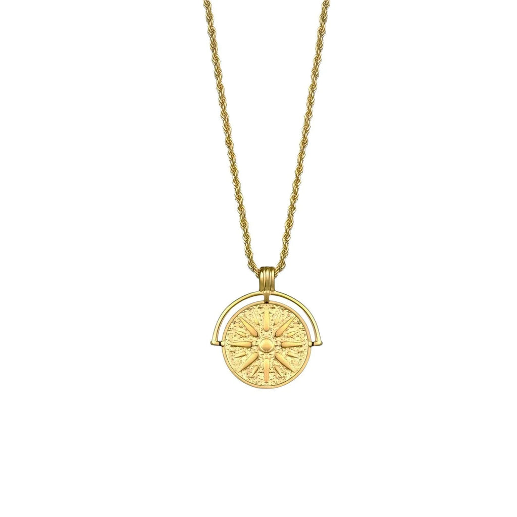Titanium steel sunflower embossed pendant necklace with geometric star elements on adjustable chain
