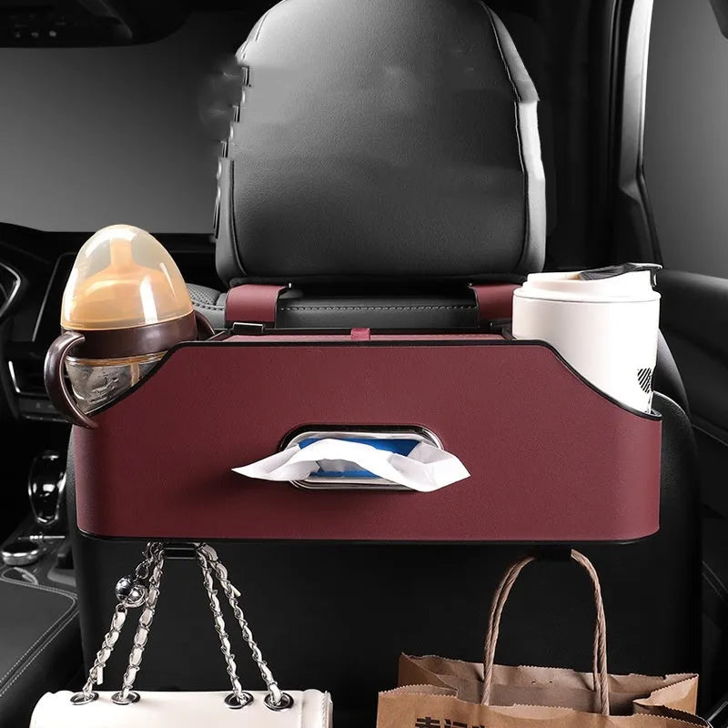 Genuine leather car tissue box holder with 2 litre storage capacity in black colour