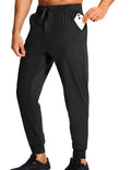 Men's loose-fit casual work trousers in solid colour on hanger, showing relaxed leg cut