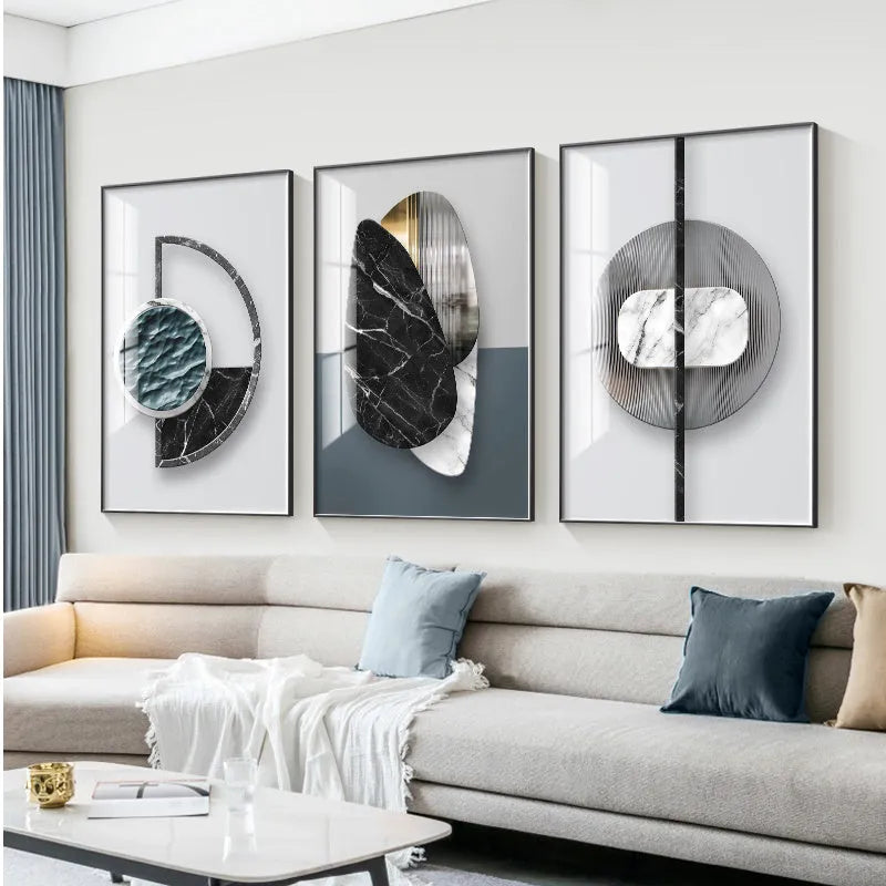 Abstract geometric design printed on a textured canvas wall art poster.