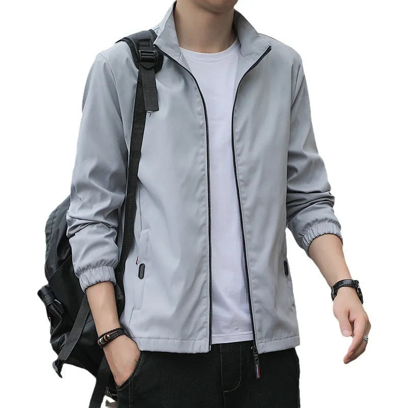Korean style loose lapel autumn jacket in polyester blend fabric with zipper pockets