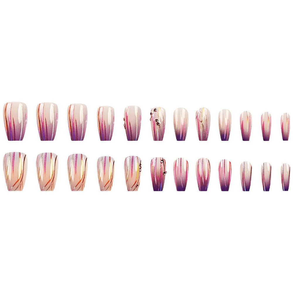 Magic purple line streamer gradient nail stickers with starry sky pattern for short nails, includes jelly glue.