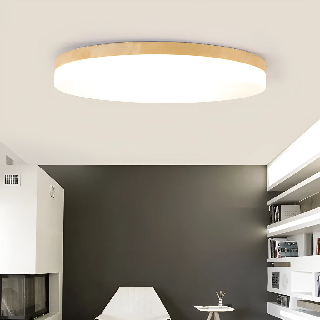 Japanese minimalist wooden and acrylic LED ceiling lamp with three colour lighting