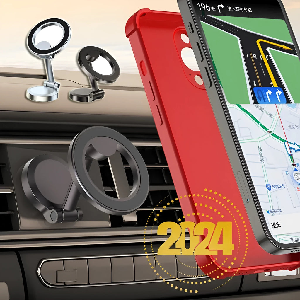 All-metal magnetic car phone mount with foldable design in Qian Colour