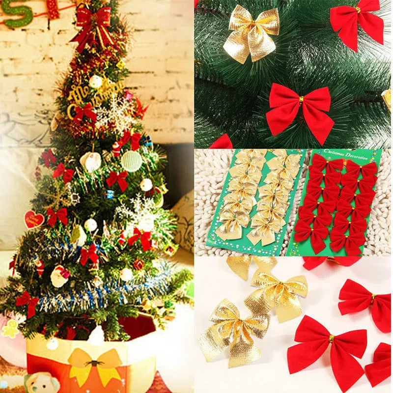 5 cm polyester Christmas bow ornament in gold, red, red gold, or silver colours for tree decoration