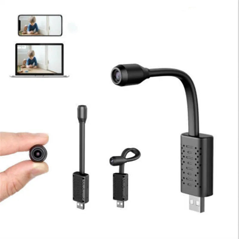 V380 black wireless USB HD security camera with compact rectangular design