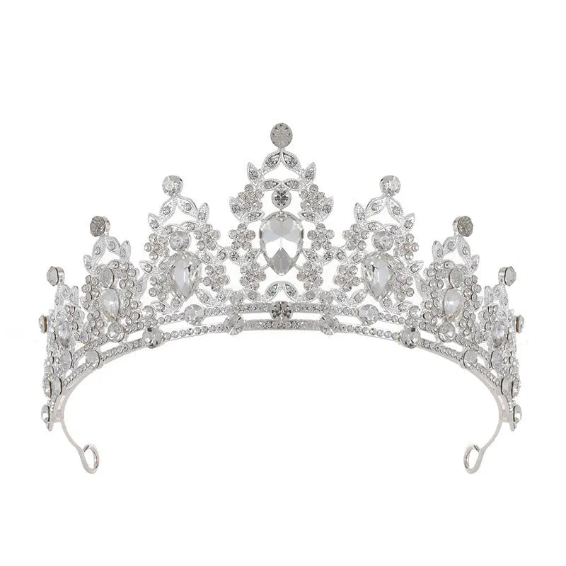 Baroque crown style bride headdress with rhinestones on an alloy base.