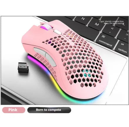 Hollow out wireless gaming mouse with luminous charging in black, cyan, and white colour options