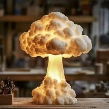 Atomic bomb explosion mushroom cloud shaped table lamp with USB cable.