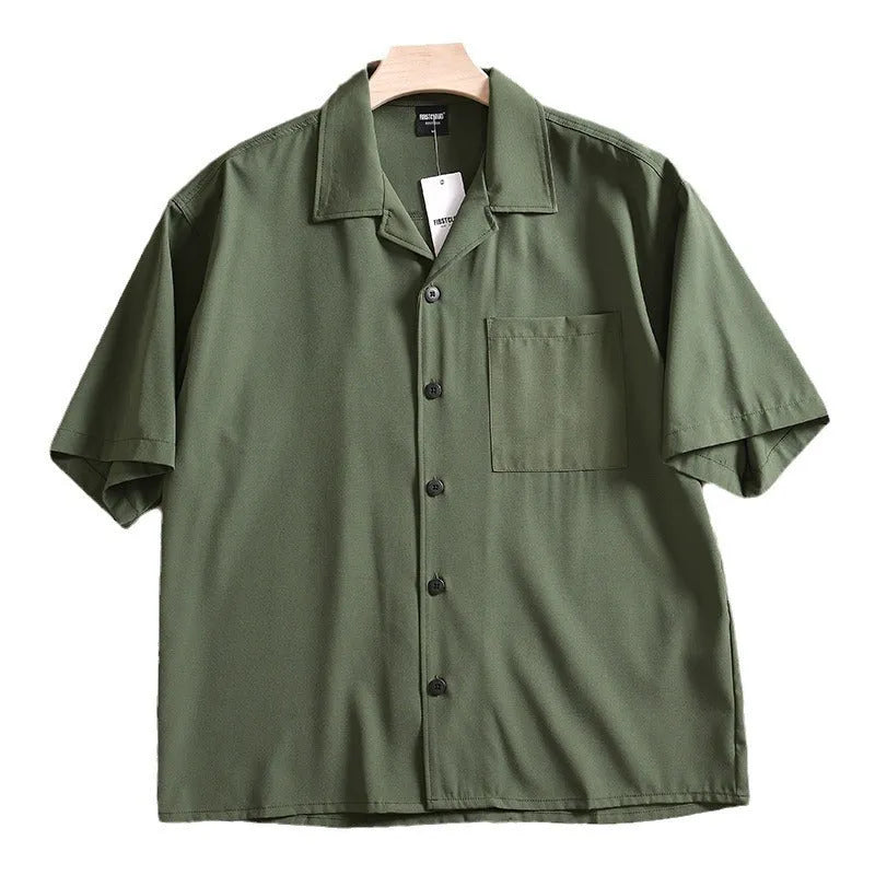 Men's lightweight loose fit short sleeve shirt in solid colour with cardigan style