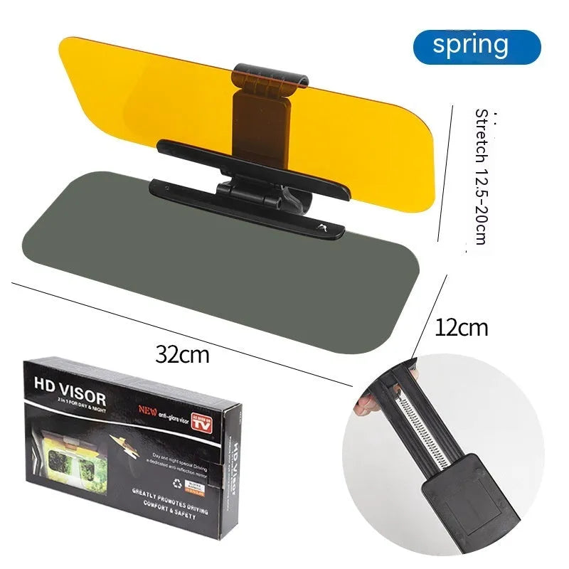 Anti-glare car sun visor with telescopic installation shown mounted on a vehicle sun visor
