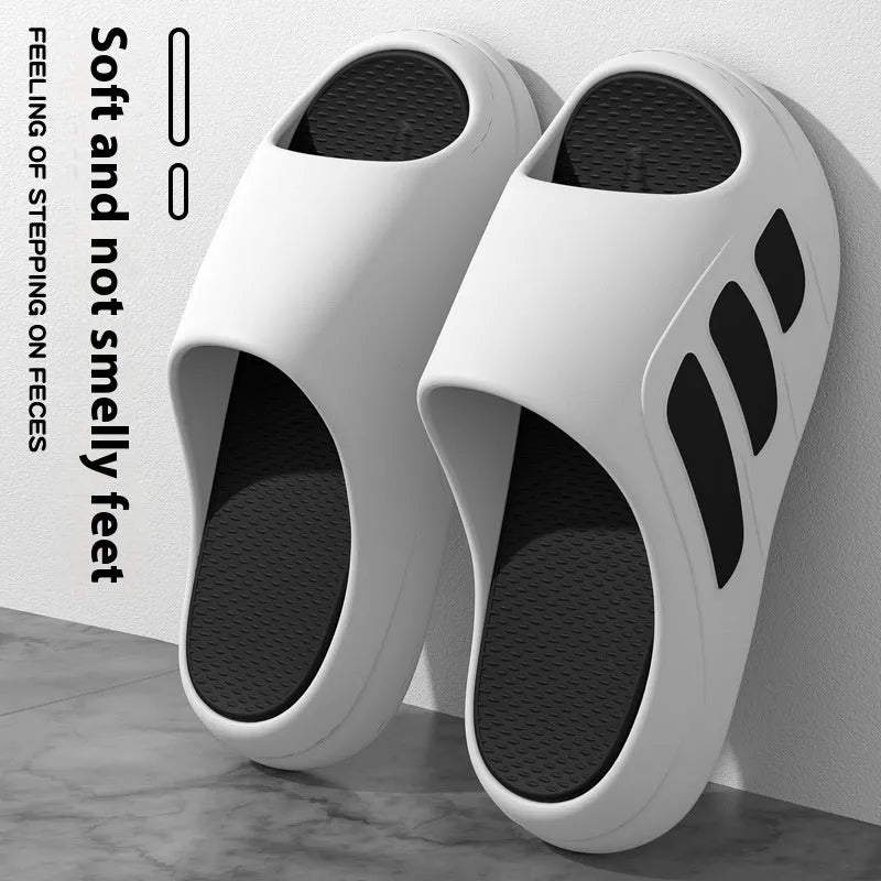 Men's and women's thick platform slippers in brown, black, red and black, and white and black colours