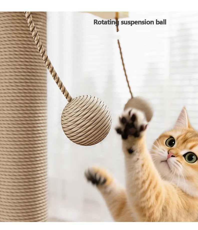 Simple style cat climbing frame with windmill hanging ball and carpet leather scratching surfaces