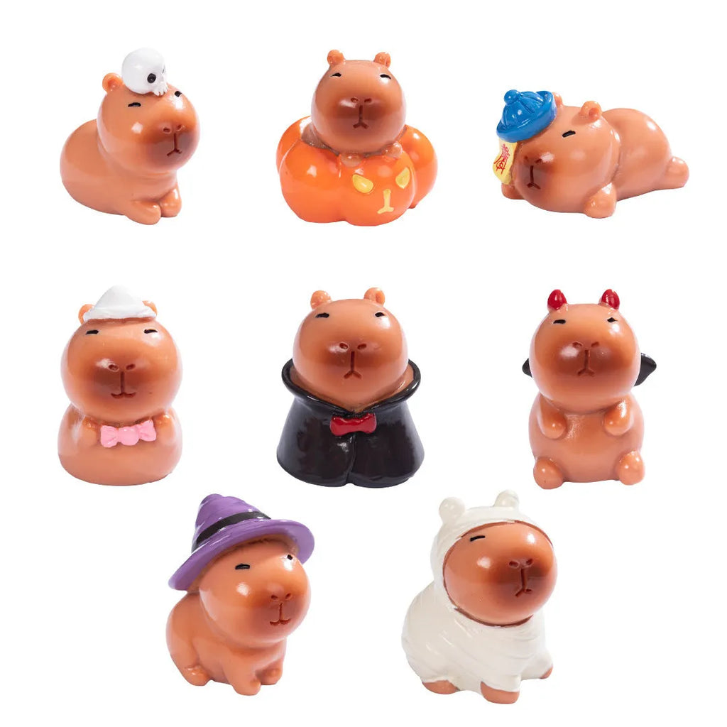Halloween capybara resin decoration with hand-painted character design on shelf display