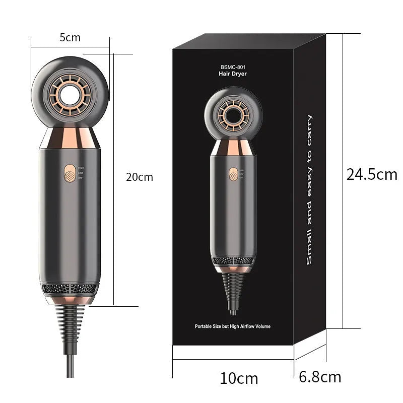 Leafless blower with a foldable handle showing three-speed control for cold and hot air settings