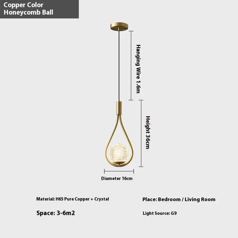 Copper modern minimalist bedside chandelier with 220V voltage showing three colour cover options