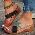 Women's black cross-strap peep-toe slippers with thick polyurethane sole