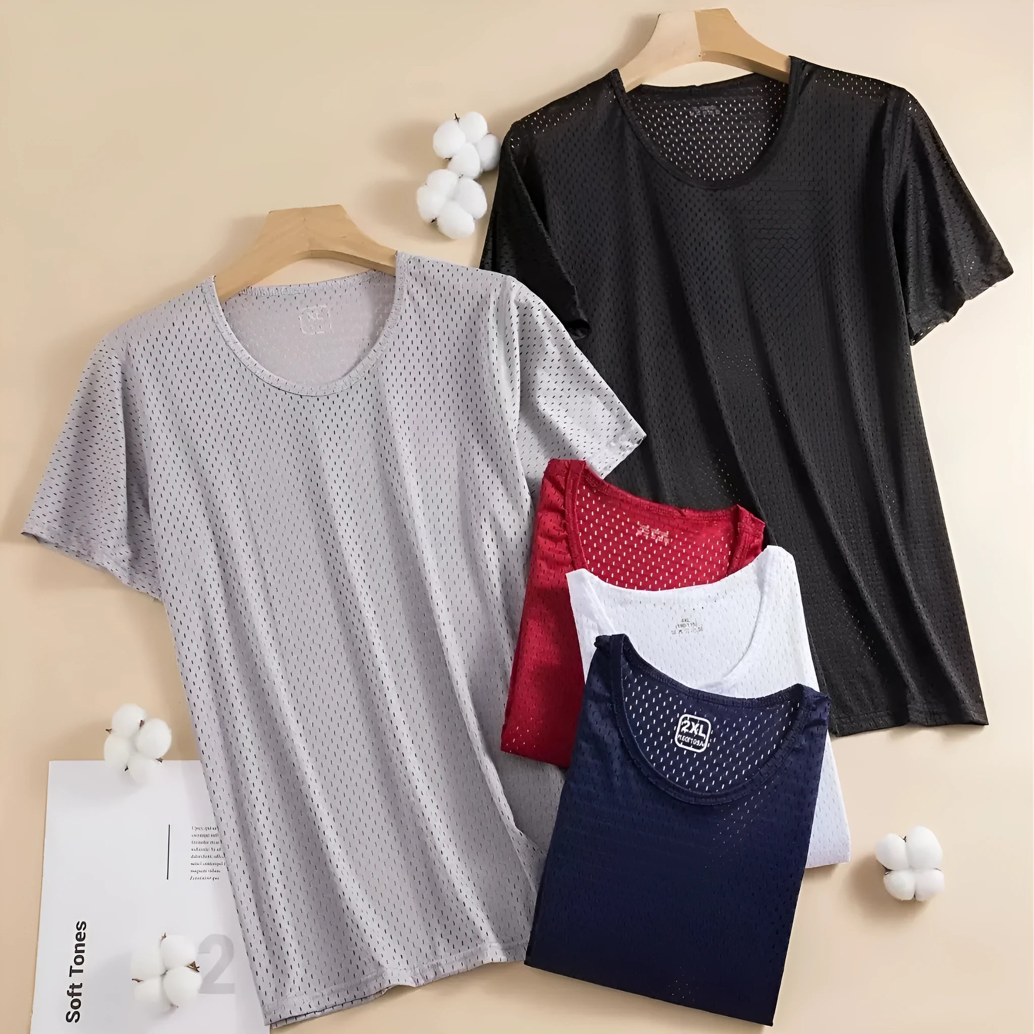 Ice silk men's short sleeve T-shirt in loose crew neck fit shown in multiple colour options