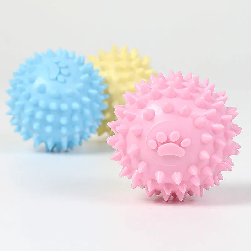 Blue TPR rubber dog chewing toy with textured surface for dental hygiene, 6cm diameter footprint ball