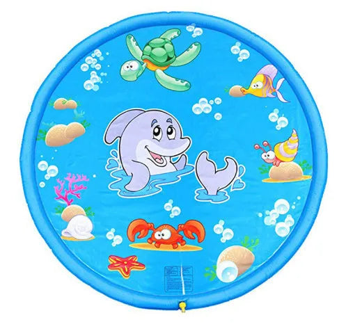 Blue PVC children's water play mat with marine animal designs measuring 100cm or 170cm for garden use