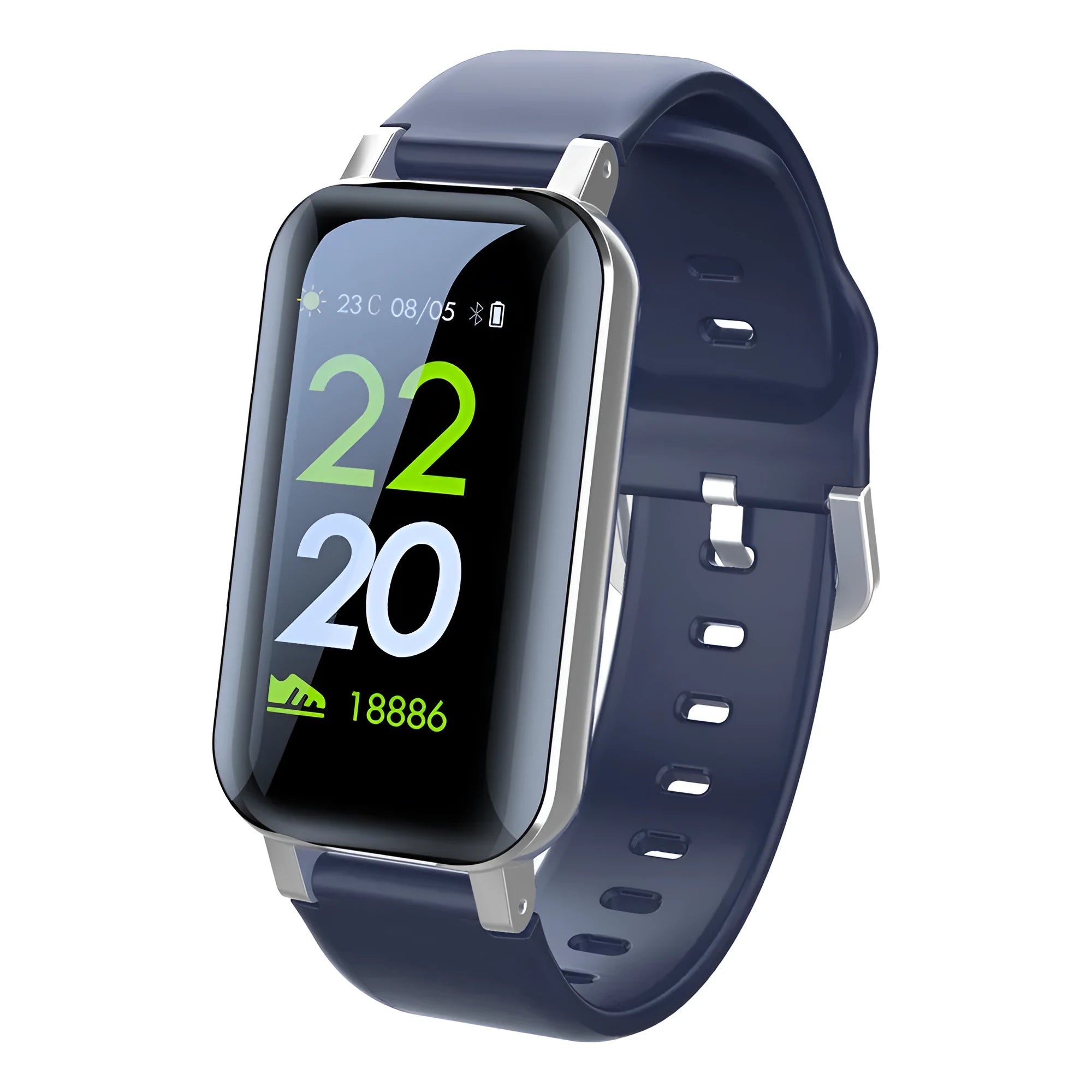 Call Bracelet smart wearable in Black, Blue, or Coffee colour with heart rate monitor on wrist.